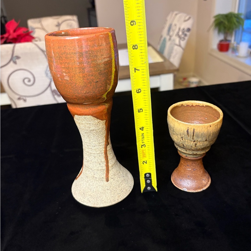 Pair Of Vintage Pottery Goblets - Picture 7 of 7
